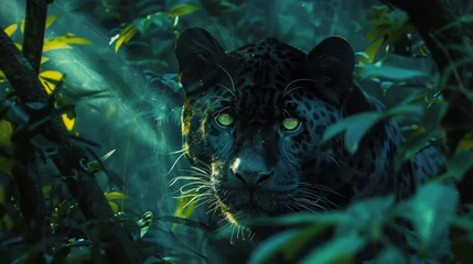 Küchenrückwand glas motiv Night stalker  majestic black panther roaming the enchanted forest in photorealistic pastel tones © RECARTFRAME CH