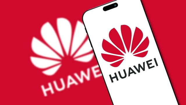 Istanbul, Turkey - 3 April 2024: Huawei logo on smartphone screen. Huawei is a multinational technology company headquartered in Shenzhen, China