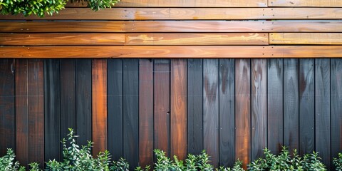 Naklejka na ściany i meble Horizontal slat fence made of redwood