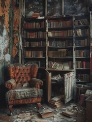 Obraz na płótnie Canvas abandoned room with valuable books