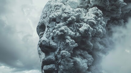 The face of the ancient Buddha in the cloud of smoke.