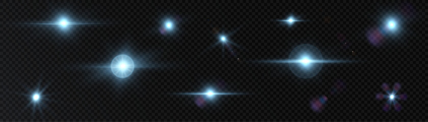 Set of blue glow light effects. On a transparent dark background. Vector © Valeriia