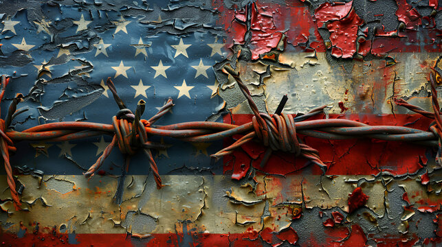 American flag made of barbed wire fence, Generative Ai