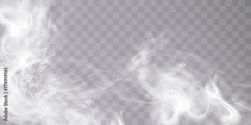 Poster Fog or smoke isolated on transparent background with special overlay effect. White vector smoke, cloudiness, fog or smog background. special overlay effect Vector