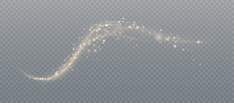Golden magic comet light effect with lots of sparkling bokke and shimmering light effects. Magic golden wind for web design and fairytale decoration. vector
