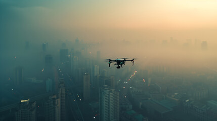 Drone equipped with air quality sensors, monitoring pollution levels in urban areas to support environmental management