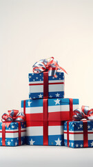 Patriotic Presents with American Flag Motif on White Background, copy space - 774919965