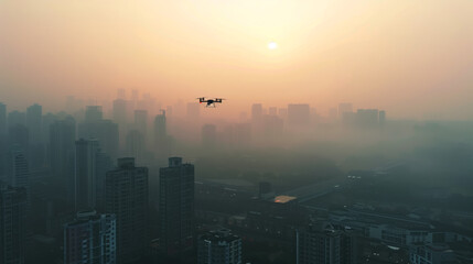 Drone equipped with air quality sensors, monitoring pollution levels in urban areas to support environmental management