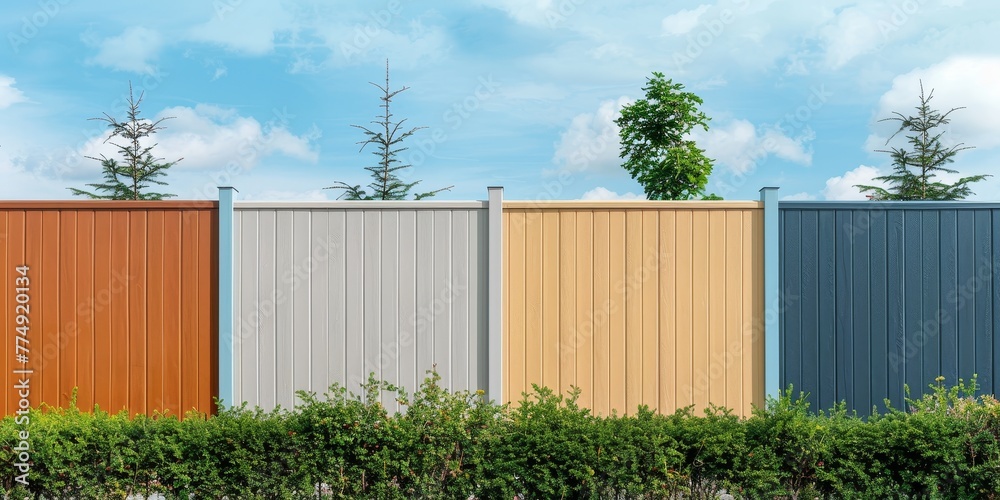 Sticker Mixture of Bright and Neutral Colored Vinyl Panels for a cheerful yet tasteful backyard fence