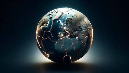 Global Tremors: Earthquake Symbolized by Cracked Globe