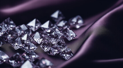Luxurious dark purple velvet fabric, sparkling amethysts and diamonds background - 774920535