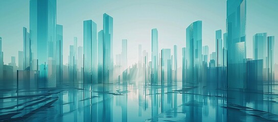 Fototapeta na wymiar Abstract Metropolis in Blue: A High-Resolution Digital Cityscape with Glass Skyscrapers Reflecting on the Floor (Business Concept)