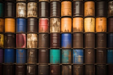 Rusty oil barrels textured wall abstract pattern industrial background - 774920989