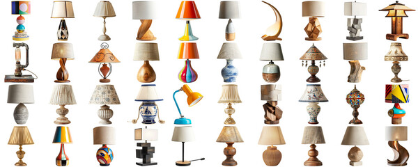 Fototapeta na wymiar Big collection set of lamp in various styles retro vantage and modern bedside nightstand lighting different table lamp for interior decoration furniture element, isolated on transparent background