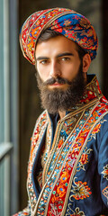 Obraz premium A bearded Turkish young man with a traditional Turkish hat