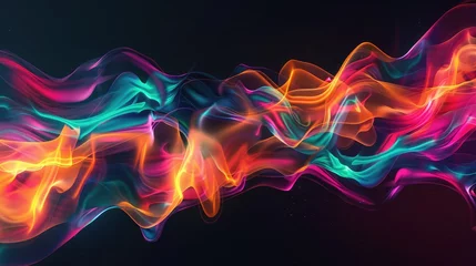 Fotobehang Colorful abstract liquid motion curved wave flow explosion on black background,Abstract multicolored smoke on a black background. Design element for graphics artworks,Abstract colorful smoke on a dar  © Sana