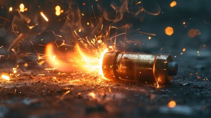 Fire flash of a bomb cartridge explosion close-up