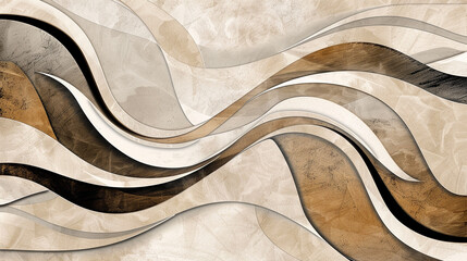a beige and brown abstract wallpaper, in the style of organic shapes and curved lines, light gray and black