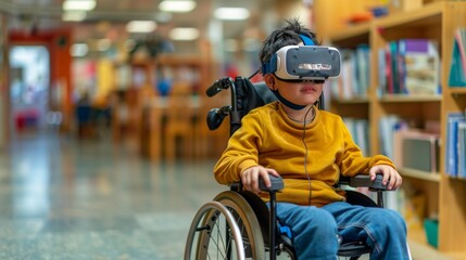 Young Boy in Wheelchair With VR Headset