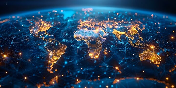 Global Telecommunication Nodes: Connecting the World through Internet Communication Technology. Concept Telecommunication Infrastructure, Internet Connectivity, Data Transmission