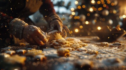 Person Making Cookies on Table