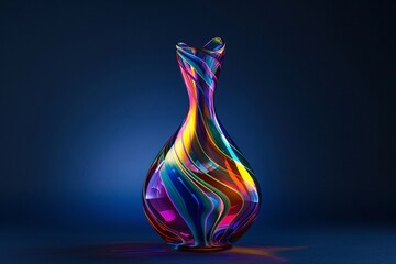 a colorful glass vase on a blue background - obrazy, fototapety, plakaty