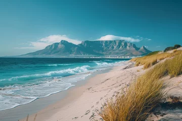 Photo sur Plexiglas Plage de Camps Bay, Le Cap, Afrique du Sud a beach with a mountain in the background