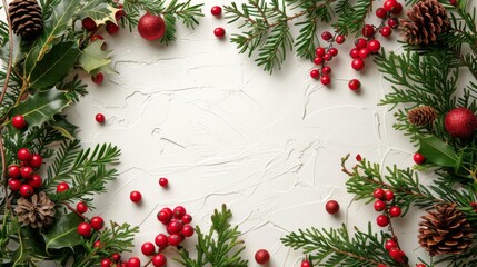 Obraz na płótnie Canvas Christmas Wreath With Red Ornaments and Pine Cones