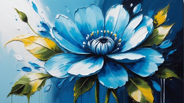 blue flower close-up pastel oil pallet knife paint painting on canvas with large brush strokes modern art illustration abstract from Generative AI