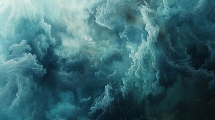 A large painting of a blue and white cloud formation, AI - obrazy, fototapety, plakaty