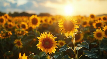 Fototapeta premium Sunflowers Field at Sunset