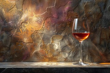 shot of a wine glass, the liquid's rich color illuminated by backlight, negative space on the upper half for copy - obrazy, fototapety, plakaty