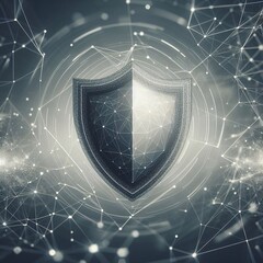 A digital shield symbolizing cybersecurity is pictured within a complex network of connections, signifying an intricate web of virtual interactions and data transfers. The shield indicates the pr... - obrazy, fototapety, plakaty