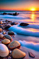 Coastal Charm. Rugged beauty of a coastline at sunset - 774930146