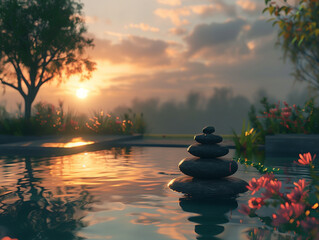 Obraz na płótnie Canvas Tranquil Minds: Guided Meditation in Serene Natural Setting
