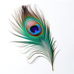 peacock feather on a white background сreated with Generative Ai