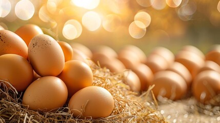 A pile of eggs in a haystack on top of some straw, AI - Powered by Adobe