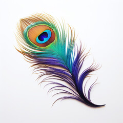 Obraz premium peacock feather on a white background сreated with Generative Ai