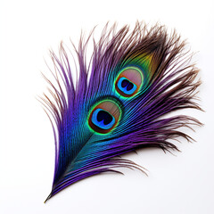 peacock feather on a white background сreated with Generative Ai