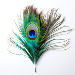 Obraz premium peacock feather on a white background сreated with Generative Ai
