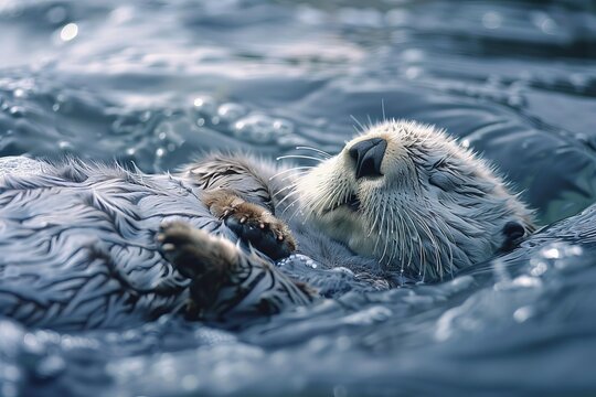 Tranquil sea otter floating in ocean waves   serene wildlife photography masterpiece