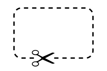 Scissors black color depicted rectangle shape with dashed and solid black lines, implying movement and precision