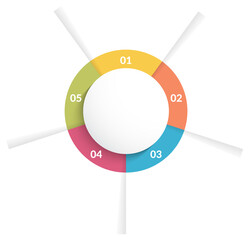 Circle infographic template with five steps or options, process chart