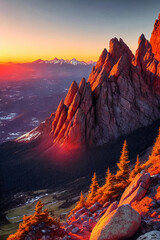 Mountain Majesty. Rugged beauty of a mountain peak at sunset - 774932539