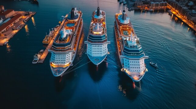 Aerial top view photo of top deck swimming pool in large cruise ship liner crusing in popular destination port