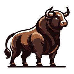 Fototapeta premium Strong bull full body vector mascot illustration, angry horned bull concept, farm animal or butcher shop graphic template, design isolated on white background