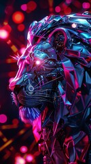 lion robot on neon background