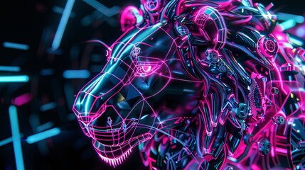lion robot on neon background