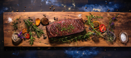 Fototapeta premium A piece of steak on a wooden cutting board