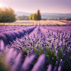 Beautyful lavender field at sunset in Provence.